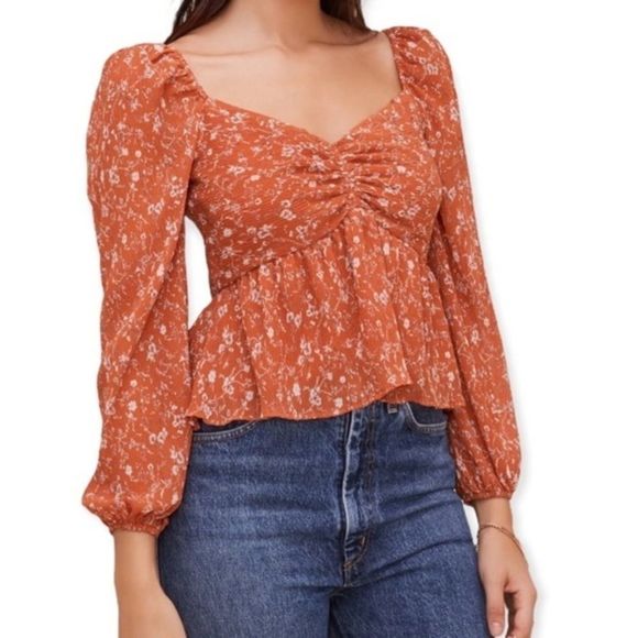 Astr Tops - ASTR The Label Nordstrom Long Sleeve Sweetheart Top Rust Multi Floral XL NWT